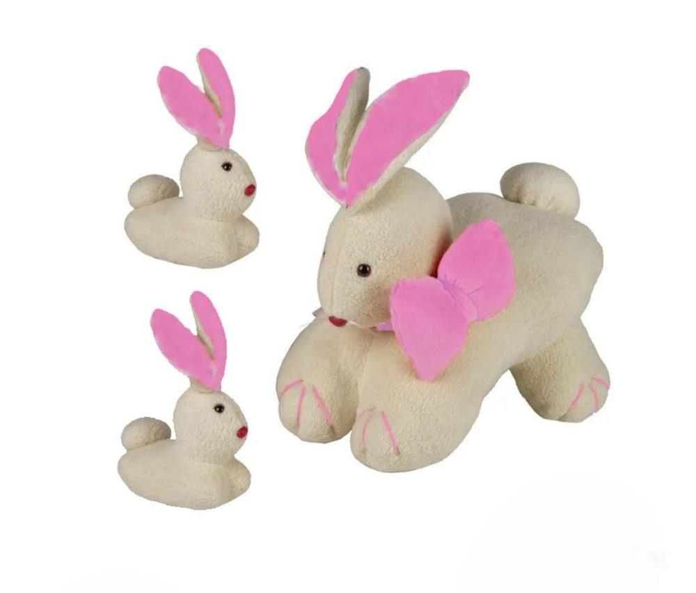 Coelha Lili grávida com 2 filhotes -  Rosa - Bichos de pano