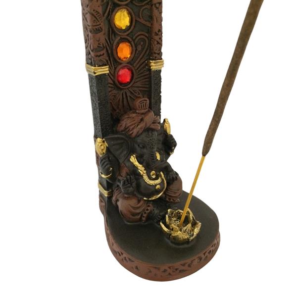 Porta Incenso Zap Impex In Metallo Ossidato A Forma Di Foglia Con Figura Ganesha E Racccoglicenere - 22.5 Cm
