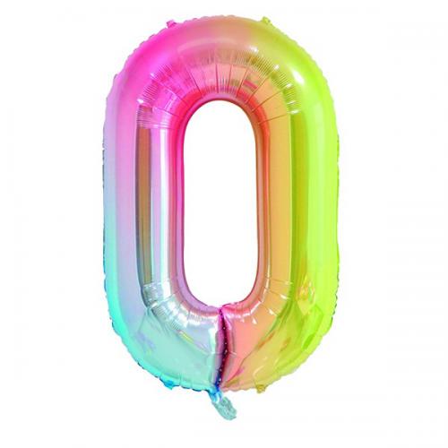 Balão de Número Pequeno Metalizado Degradê Arco Íris 40cm