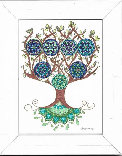 Quadro Para Colorir Mandala Floral 24x18cm Moldura:madeira Branca