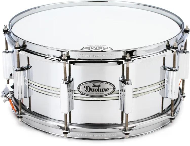 Caixa 14x6,5 Pearl Duoluxe Jupiter Chrome Brass White Stripe