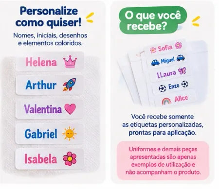 Etiquetas Escolares Personalizadas para Uniformes | Termocolantes até 3 cm