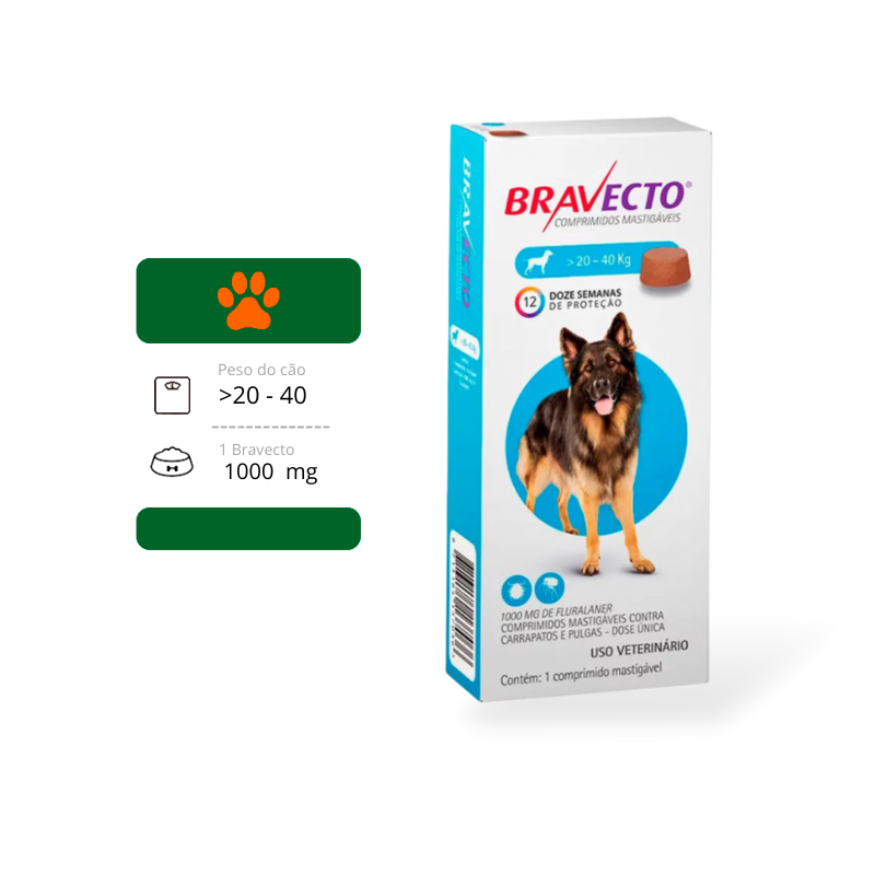 Bravecto Cães Antipulgas E Carrapatos De 20 A 40 Kg - Agrotrevo Pet Shop  Londrina - Ecommerce