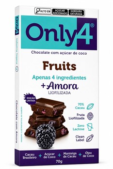 Barra de Chocolate 70% Cacau Fruits Amora Liofilizada Only4 70g
