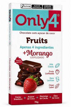 Barra de Chocolate 70% Cacau Fruits Morango Liofilizado Only4 70g