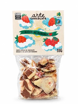 Lascas de Chocolate Branco e ao Leite com Morango Arte Chocolate 55g