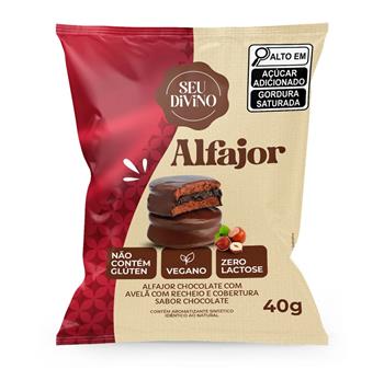 Alfajor Chocolate com Avelã com Recheio Chocolate Sem Glúten Seu Divino 40g