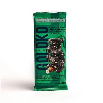 Barra de Chocolate 70% Cacau com Avelã Zero Açucar Goldko 80g