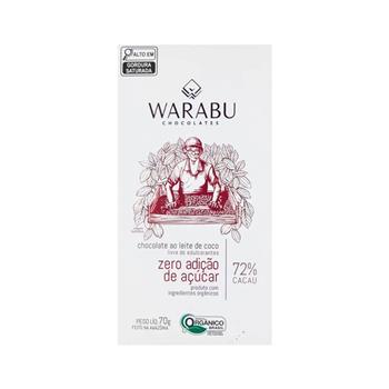 Barra de Chocolate ao Leite de Coco Sem Açúcar 72% Cacau Warabu 70g