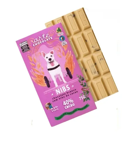 Barra de Chocolate Branco com Nibs de Cacau 40% Cacau Arte Chocolate 75g
