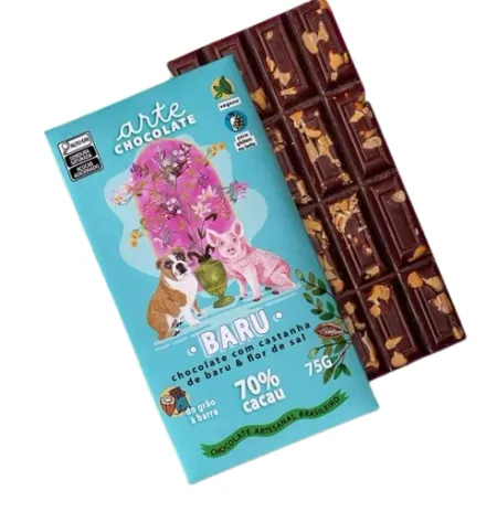 Barra de Chocolate com Castanha de Baru e Flor de Sal 70% Cacau Arte Chocolate 75g