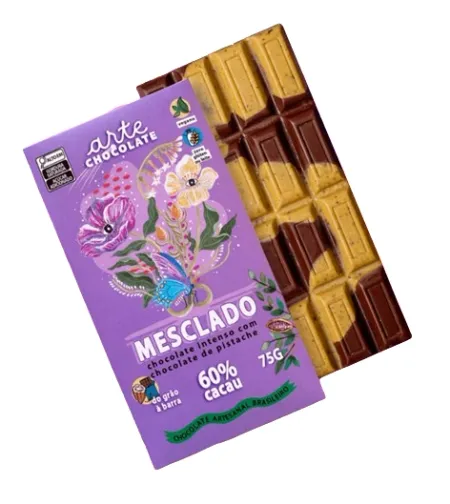 Barra de Chocolate Intenso com Chocolate de Pistache 60% Cacau Arte Chocolate 75g