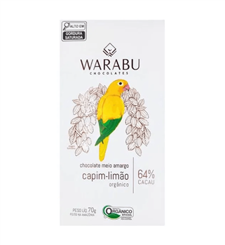 Barra de Chocolate Meio Amargo Capim Limão 64% Cacau Warabu 70g