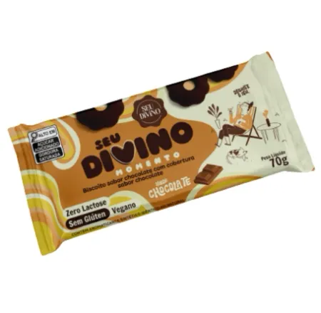 Biscoito Sabor Chocolate com Cobertura Sabor Chocolate sem Gluten Seu Divino 70g