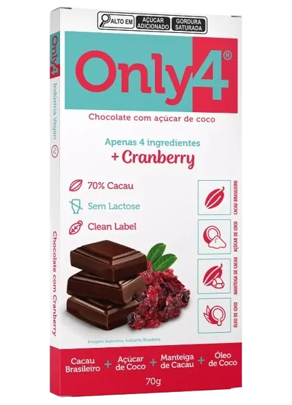 Barra de Chocolate 70% Cacau Cranberry Only4 70g