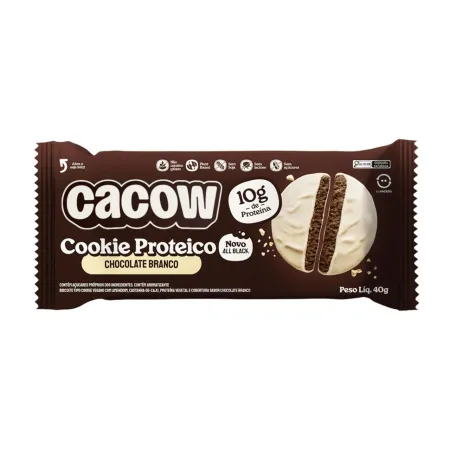 Cookies Proteico All Black com Chocolate Branco Cacow 40g