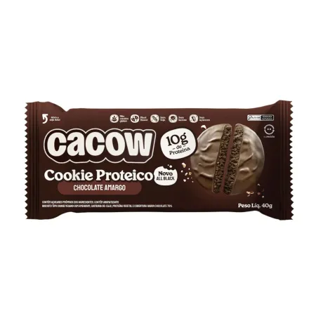 Cookies Proteico All Black com Chocolate Meio Amargo Cacow 40g