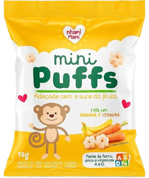 Mini Puffs Banana e Cenoura Nhami Mami 15g : ALIMENTOS / BEBIDAS