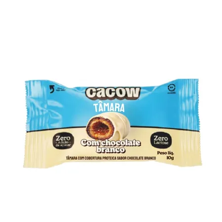 Tâmara com Cobertura Proteica Sabor Chocolate Branco Cacow 10g