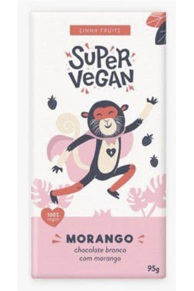 Barra De Chocolate Branco Com Morango Vegano Super Vegan 95g