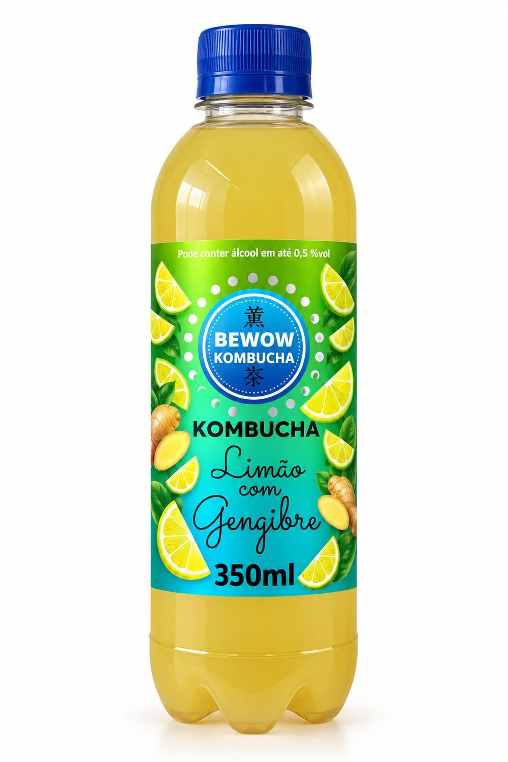 Kombucha Limão com Gengibre Bewow 350ml refrig.