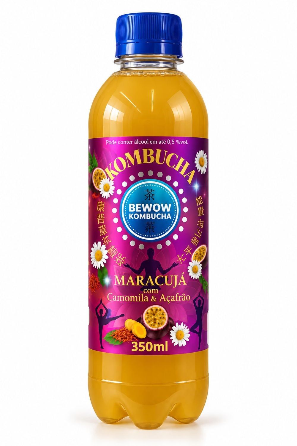 Kombucha Maracujá, Camomila e Açafrão Bewow 350ml refrig.