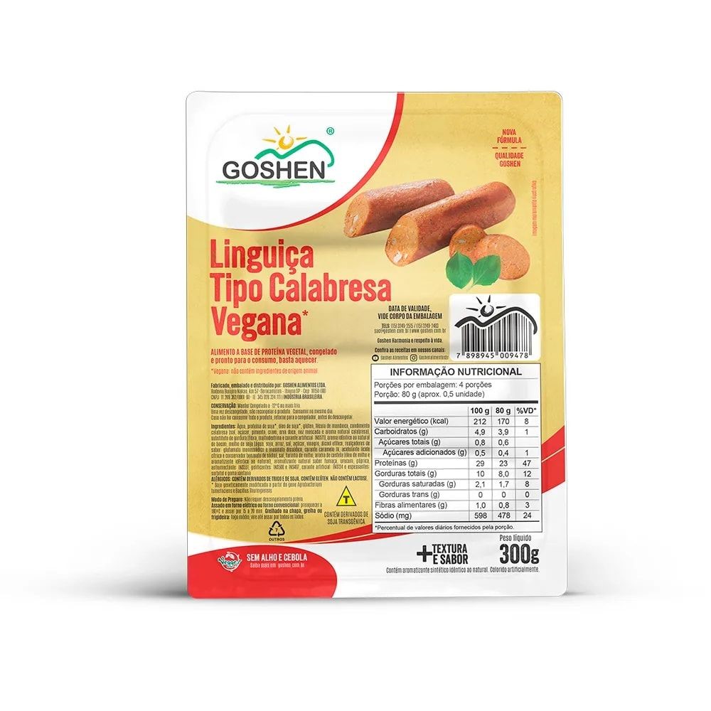 Linguiça Calabresa De Soja Goshen  300g refrig.