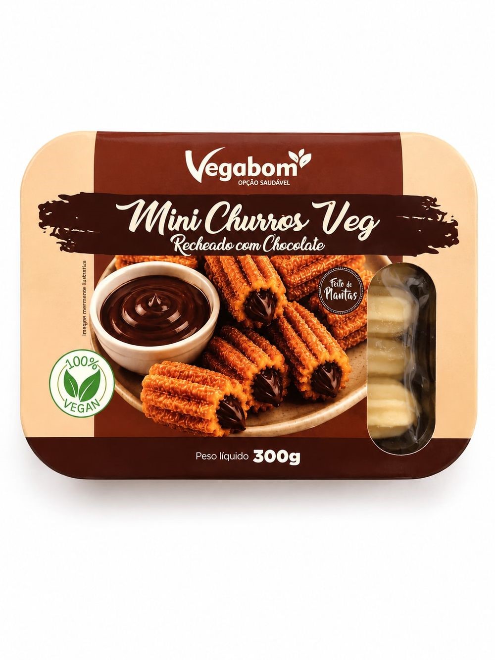 Mini Churros Recheado com Chocolate Vegano  Vegabom 300g refrig.