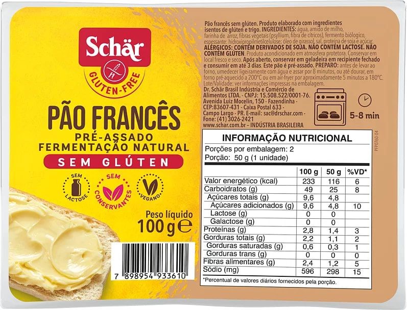 Pão Francês Sem Glúten Schar 100g