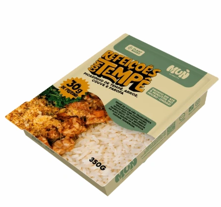 Marmita Vegana Picadinho de Tempê, Arroz, Couve e Farofa Mun Alimentos 350g refrig.