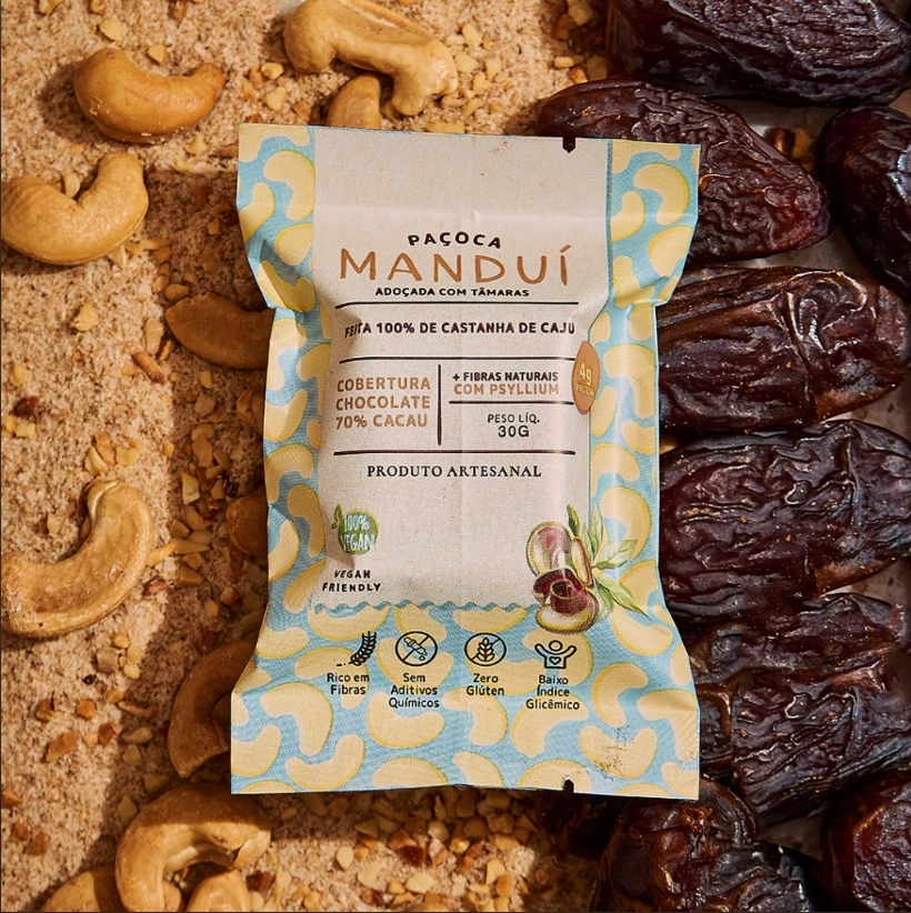 Paçoca Proteica Castanha de Caju Chocolate 70% Cacau Manduí 30g