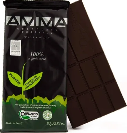Barra de Chocolate 100% Cacau Orgânico Amma 80g