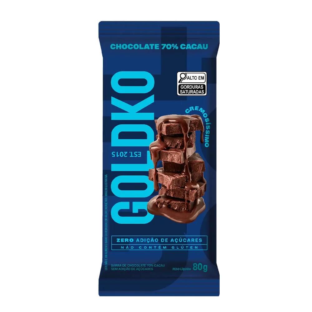 Barra de Chocolate 70% Cacau Zero Açucar Goldko 80g
