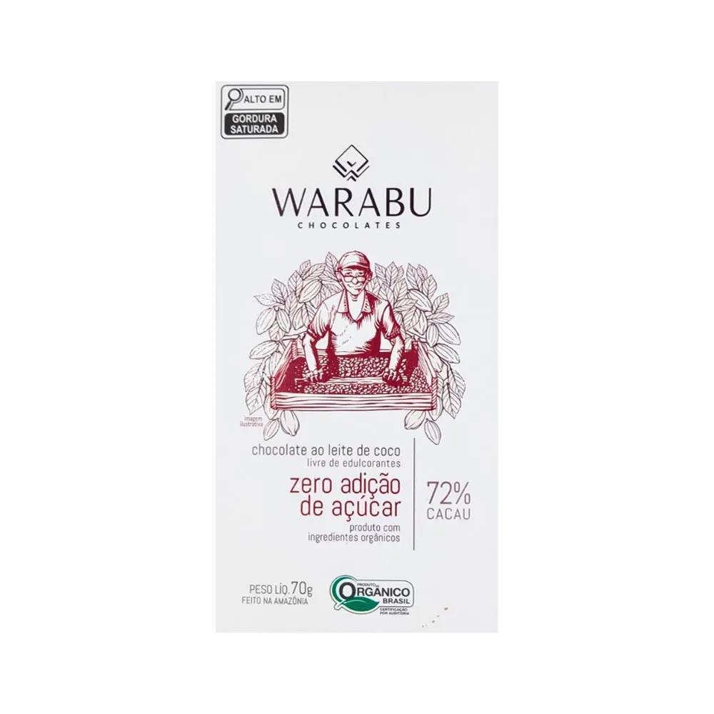 Barra de Chocolate ao Leite de Coco Sem Açúcar 72% Cacau Warabu 70g