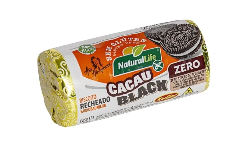 Biscoito Cacau Black Recheado Sabor Baunilha Natural Life 90g