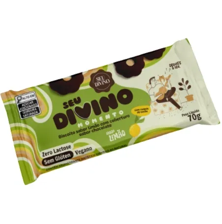 Biscoito Sabor Limão com Cobertura Sabor Chocolate sem Gluten Seu Divino 70g