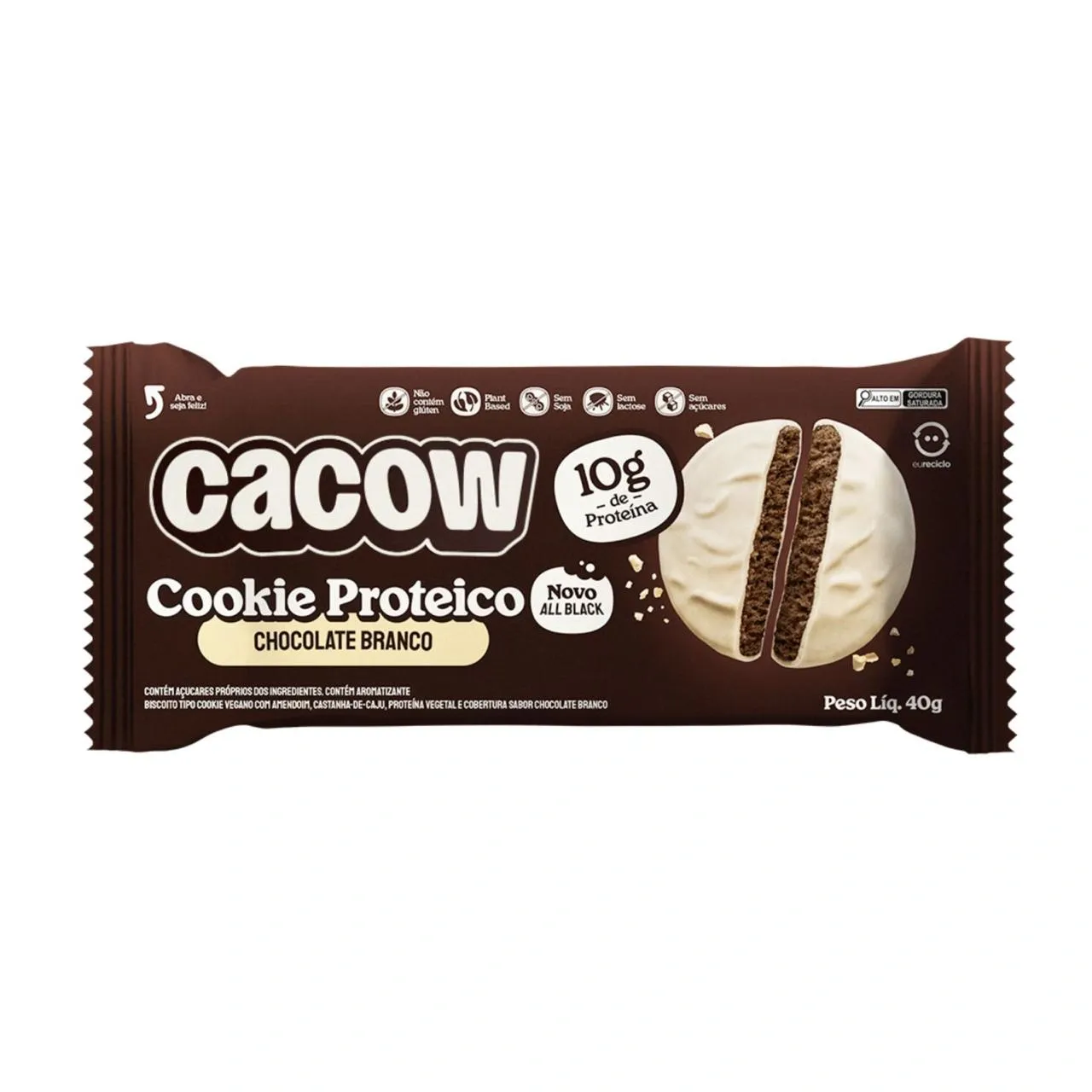 Cookies Proteico All Black com Chocolate Branco Cacow 40g