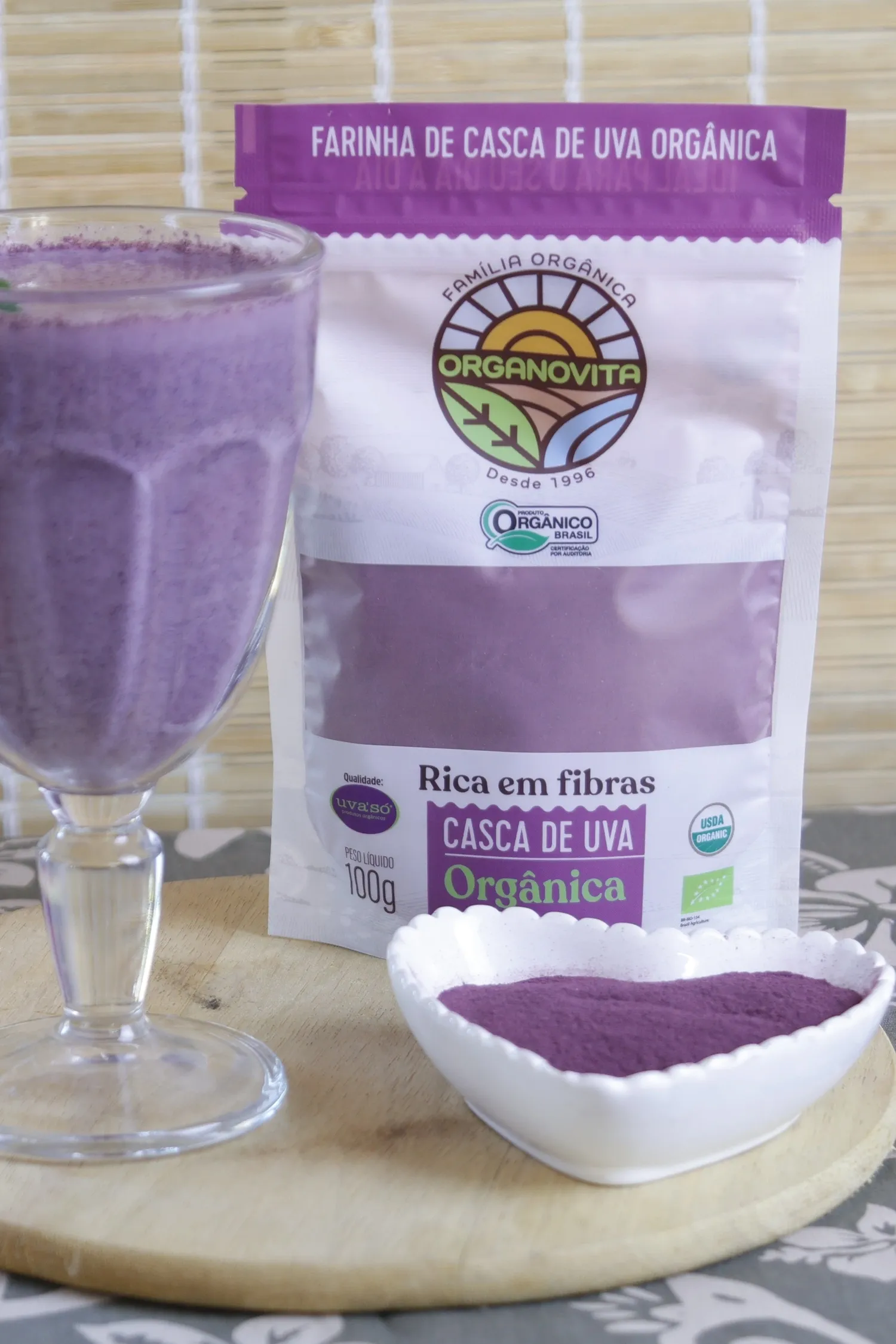 Farinha de Casca de Uva Orgânica Organovita 100g