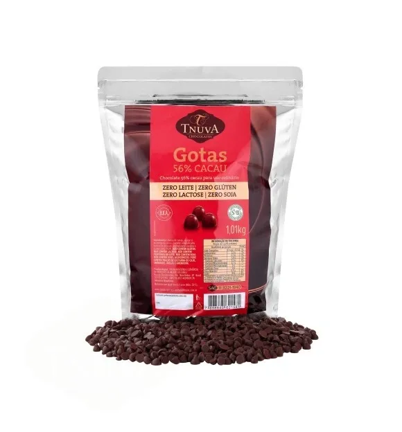 Gotas de Chocolate 56% Cacau Vegano Tnuva Uso Culinário 1Kg