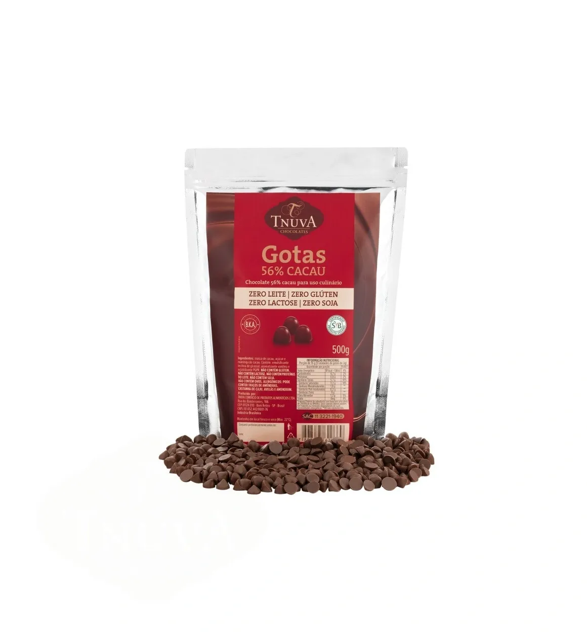 Gotas De Chocolate 56% Cacau Vegano Uso Culinário Tnuva 500g