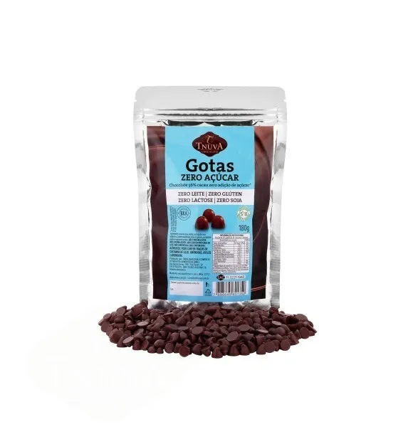 Gotas de Chocolate 56% Cacau Vegano Uso Culinário Zero Açúcar Tnuva 180g