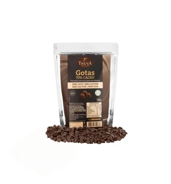 Gotas de Chocolate 70% Cacau Vegano Uso Culinário Tnuva 500g