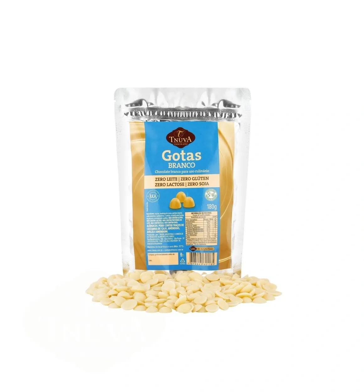 Gotas de Chocolate Branco Vegano Uso Culinário Tnuva 180g