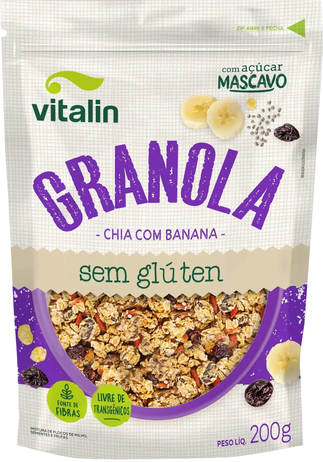 Granola Chia Com Banana Vitalin 200g