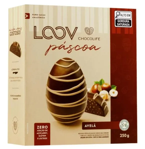 Meio Ovo De Páscoa Vegano Recheado Chocolate com Avelã Loov 250g refrig.