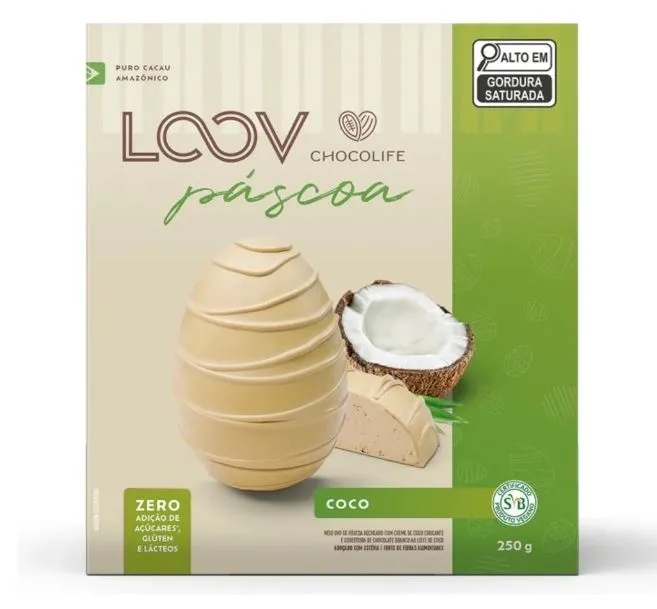 Meio Ovo De Páscoa Vegano Recheado Coco Loov 250g refrig.