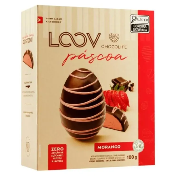 Meio Ovo De Páscoa Vegano Recheado Morango Loov 100g