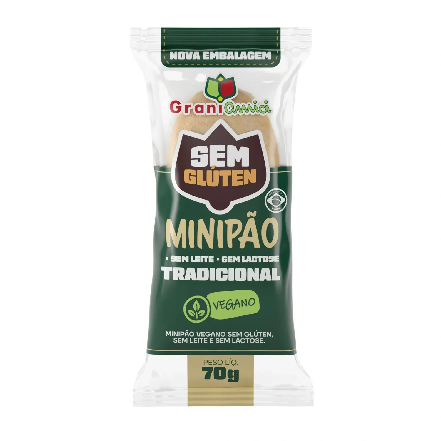 Mini Pão Tradicional Sem Glúten Grani Amici 70g
