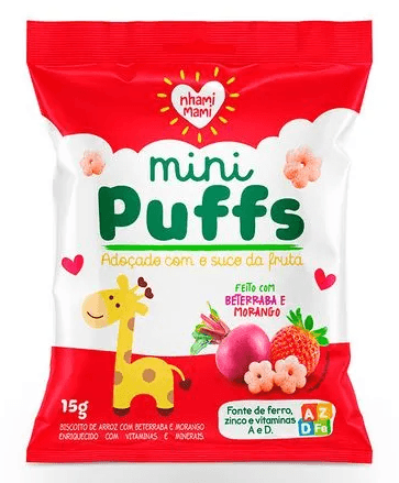 Mini Puffs Beterraba e Morango Nhami Mami 15g