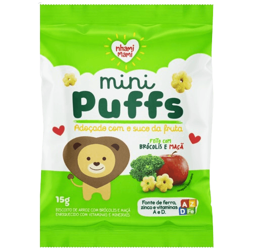 Mini Puffs Brócolis e Maça Nhami Mami 15g